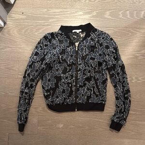 Floral Jean Bomber Jacket - Black and Blue